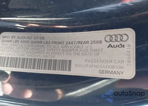 2010 Audi A5 2.0T Premium z USA, uszkodzony, nr VIN WAUJFAFH2AN008396